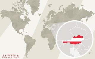 zoom en el mapa y la bandera de austria. mapa del mundo. vector