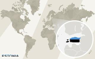 zoom en el mapa y la bandera de estonia. mapa del mundo. vector