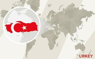 Zoom on Turkey Map and Flag. World Map. vector