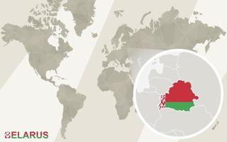 Zoom on Belarus Map and Flag. World Map. vector