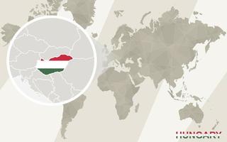 Zoom on Hungary Map and Flag. World Map. vector