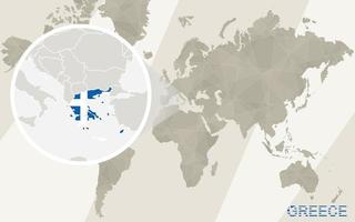 zoom en el mapa y la bandera de grecia. mapa del mundo. vector