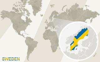 Zoom on Sweden Map and Flag. World Map. vector