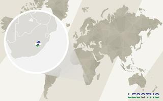 Zoom on Lesotho Map and Flag. World Map. vector