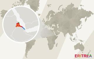 zoom en el mapa y la bandera de eritrea. mapa del mundo. vector