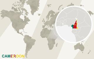 Zoom on Cameroon Map and Flag. World Map. vector