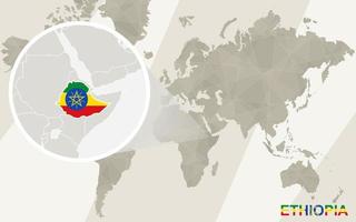 Zoom on Ethiopia Map and Flag. World Map. vector