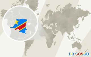 zoom en el mapa y la bandera de dr congo. mapa del mundo. vector