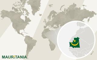 Zoom on Mauritania Map and Flag. World Map. vector