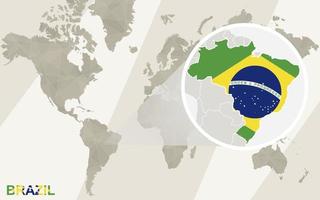 Zoom on Brazil Map and Flag. World Map. vector