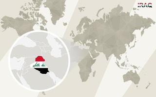 zoom en el mapa y la bandera de irak. mapa del mundo. vector