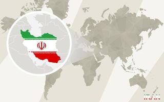 Zoom en el mapa y la bandera de Irán. mapa del mundo. vector