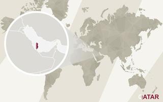zoom en el mapa y la bandera de qatar. mapa del mundo. vector