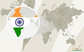 Zoom on India Map and Flag. World Map. vector