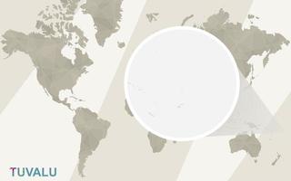 Zoom on Tuvalu Map and Flag. World Map. vector