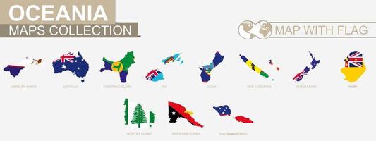 Map with flag Oceanian countries collection. vector