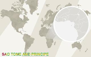 Zoom on Sao Tome and Principe Map and Flag. World Map. vector