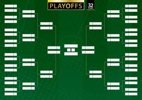 Tournament bracket for 32 team on green soccer background vector