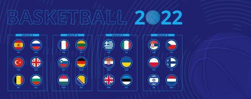 Flags of European basketball tournament Qualification, sorted by group. vector