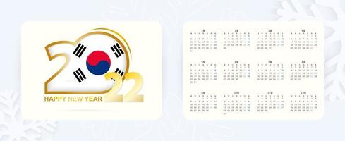 Horizontal Pocket Calendar 2022 in Korean language. Month of the year in Korean language. vector