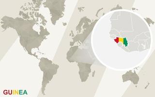 zoom en el mapa y la bandera de guinea. mapa del mundo. vector