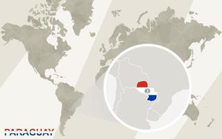 zoom en el mapa y la bandera de paraguay. mapa del mundo. vector