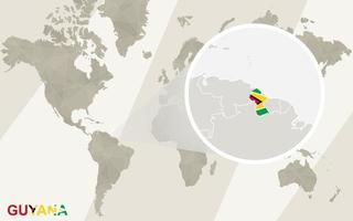 zoom en el mapa y la bandera de guyana. mapa del mundo. vector