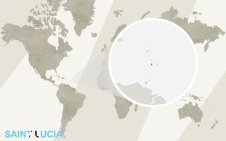 zoom en el mapa y la bandera de santa lucía. mapa del mundo. vector