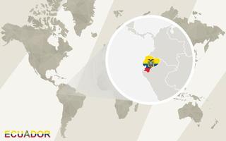 Zoom on Ecuador Map and Flag. World Map. vector