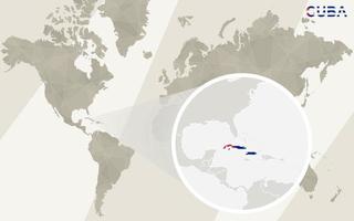 zoom en el mapa y la bandera de cuba. mapa del mundo. vector