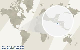 zoom en el mapa y la bandera de el salvador. mapa del mundo. vector