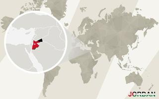 zoom en el mapa y la bandera de jordania. mapa del mundo. vector