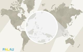 zoom en el mapa y la bandera de palau. mapa del mundo. vector