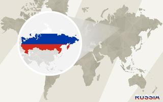 Zoom en el mapa y la bandera de Rusia. mapa del mundo. vector