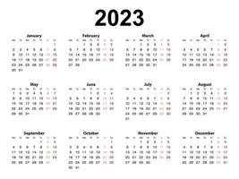 diseño de calendario para el año 2023, la semana comienza el lunes. vector