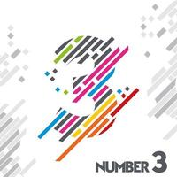 number 3 with unique color line design vector