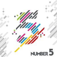 número 5 con diseño de línea de color único vector
