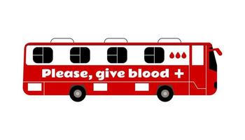 Mobile blood donation bus. Medical transport. Donorship, charity concept. Color flat vector ilustration isolated on white background