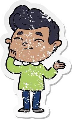 distressed sticker of a happy cartoon man