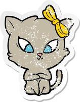 distressed sticker of a cartoon cat vector