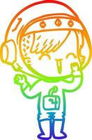 rainbow gradient line drawing cartoon laughing astronaut girl vector