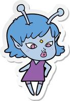 sticker of a pretty cartoon alien girl vector