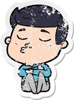 distressed sticker of a cartoon model guy pouting vector