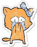 distressed sticker of a cartoon cat vector