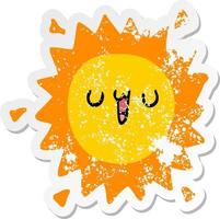 distressed sticker of a cartoon sun vector