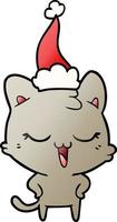 happy gradient cartoon of a cat wearing santa hat vector
