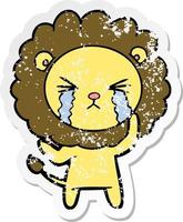 pegatina angustiada de un león llorando de dibujos animados vector