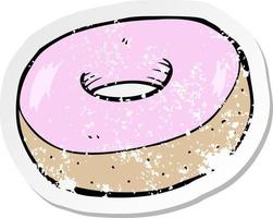 pegatina retro angustiada de un donut de dibujos animados vector