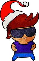 christmas textured cartoon of kawaii boy vector