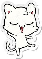 distressed sticker of a cartoon cat vector